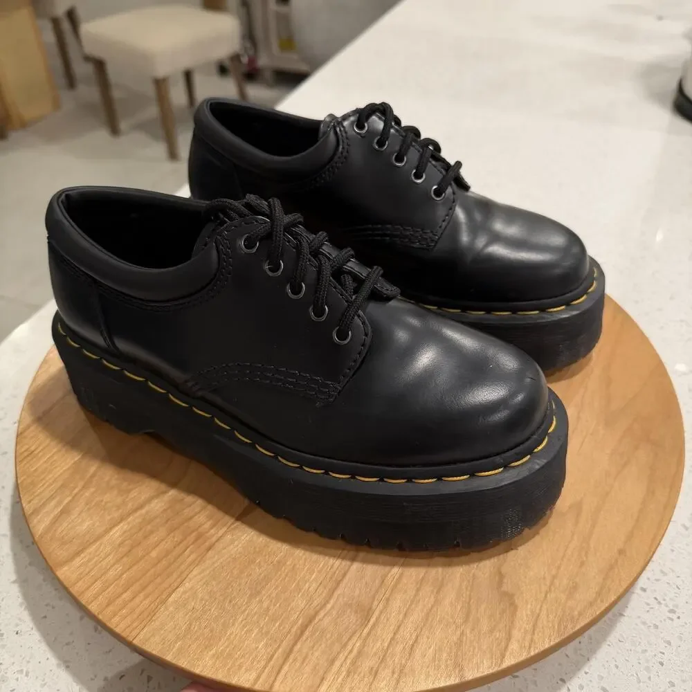 Dr. Martens Shoes Womens 7 8053 Quad Black Leather Platform Oxford Punk Grunge